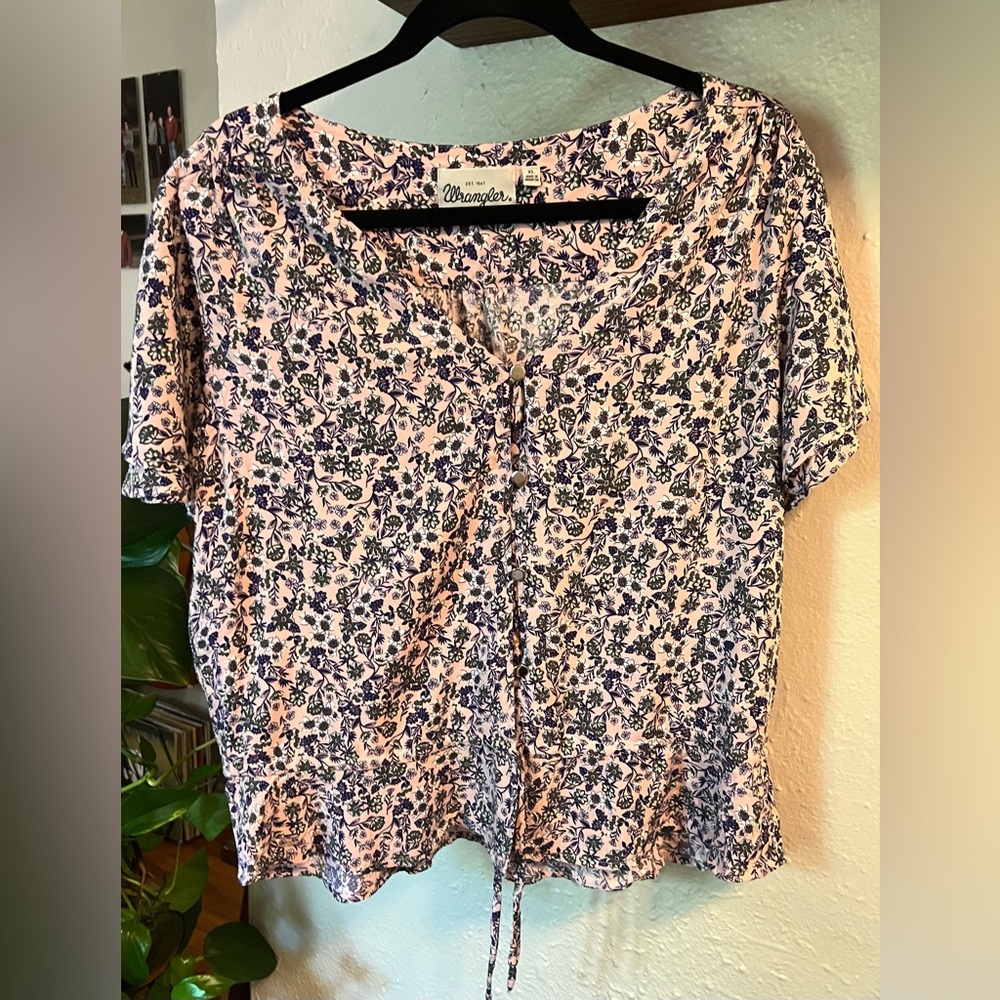 Wrangler Women's Button Down Floral Shirt - Pink and Blue